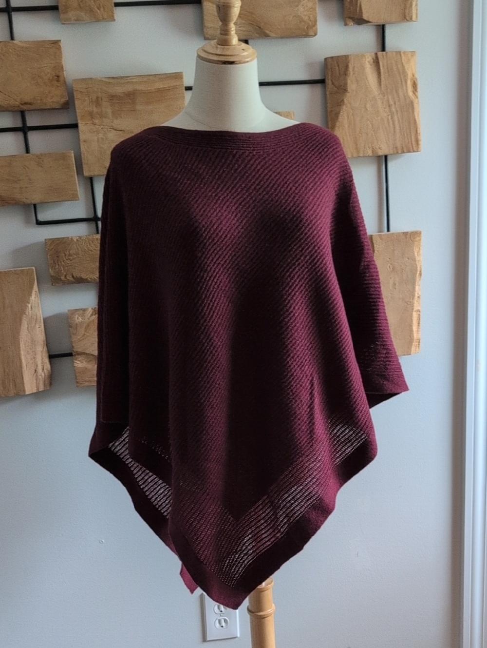 White House Black Market Wine-Red Knit Poncho